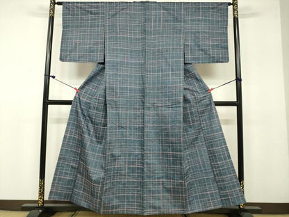 平和屋着物▽上質な紬 単衣 格子 正絹 逸品 未使用 DAAU3984du