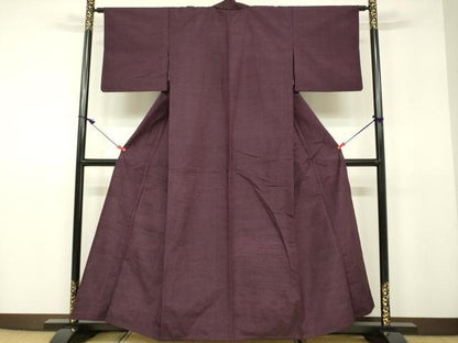 平和屋着物▽上質な紬　単衣　暗い似せ紫色　正絹　逸品　DAAU3985du