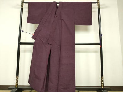 平和屋着物▽上質な紬　単衣　暗い似せ紫色　正絹　逸品　DAAU3985du