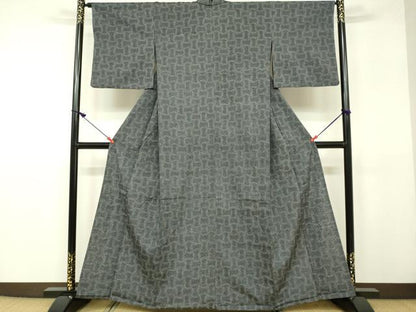 平和屋着物▽翠輝紬 単衣 変わり格子 反端付き 正絹 逸品 DAAU3990du