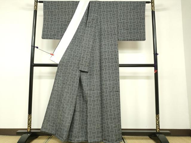 平和屋着物▽翠輝紬 単衣 変わり格子 反端付き 正絹 逸品 DAAU3990du