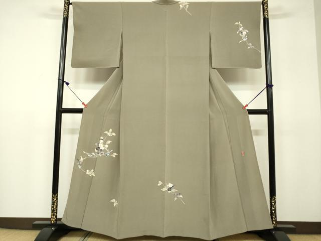 平和屋着物▽訪問着 単衣 作家物 枝花に休み鳥 鈴乃屋扱い 正絹 逸品 DAAU3991du
