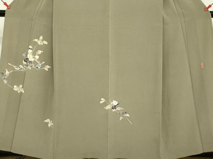 平和屋着物▽訪問着 単衣 作家物 枝花に休み鳥 鈴乃屋扱い 正絹 逸品 DAAU3991du