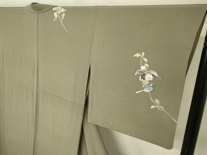 平和屋着物▽訪問着 単衣 作家物 枝花に休み鳥 鈴乃屋扱い 正絹 逸品 DAAU3991du