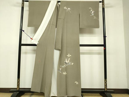 平和屋着物▽訪問着 単衣 作家物 枝花に休み鳥 鈴乃屋扱い 正絹 逸品 DAAU3991du