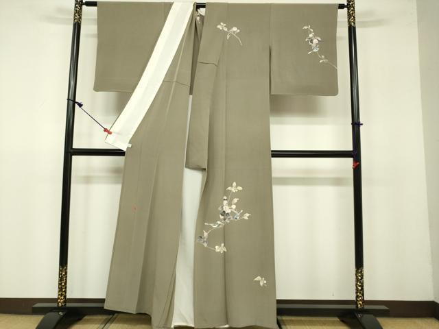 平和屋着物▽訪問着 単衣 作家物 枝花に休み鳥 鈴乃屋扱い 正絹 逸品 DAAU3991du