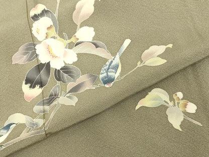 平和屋着物▽訪問着 単衣 作家物 枝花に休み鳥 鈴乃屋扱い 正絹 逸品 DAAU3991du
