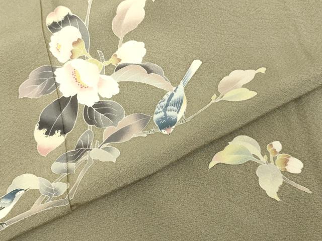 平和屋着物▽訪問着 単衣 作家物 枝花に休み鳥 鈴乃屋扱い 正絹 逸品 DAAU3991du