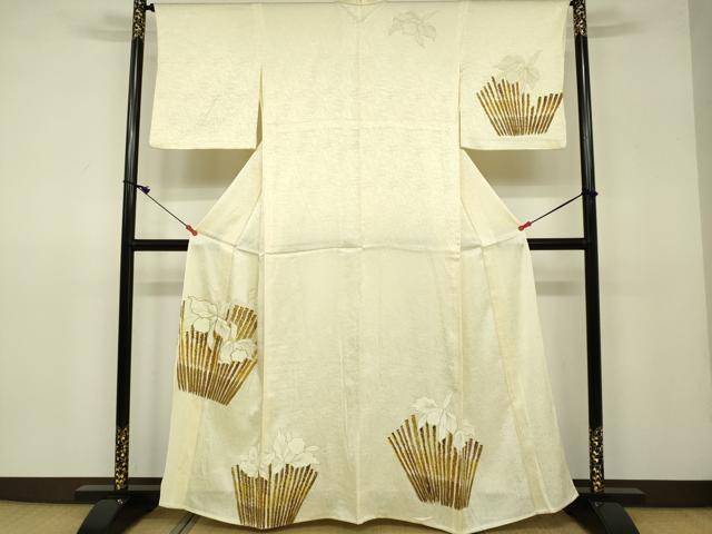 平和屋着物▽訪問着 単衣 駒刺繍 カトレア 金彩 正絹 逸品 DAAU3992du