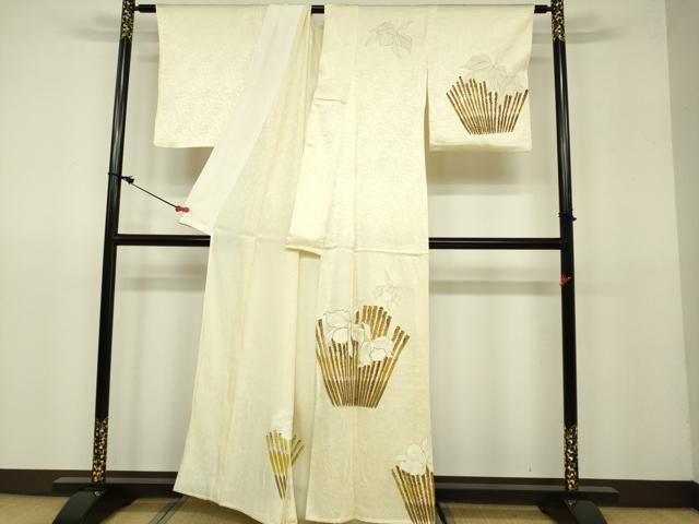 平和屋着物▽訪問着 単衣 駒刺繍 カトレア 金彩 正絹 逸品 DAAU3992du