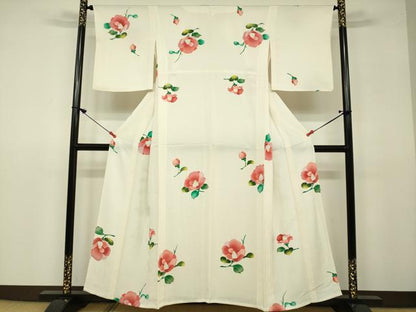 平和屋着物▽上質な小紋　単衣　椿　正絹　逸品　DAAU3994du
