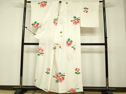 平和屋着物▽上質な小紋　単衣　椿　正絹　逸品　DAAU3994du