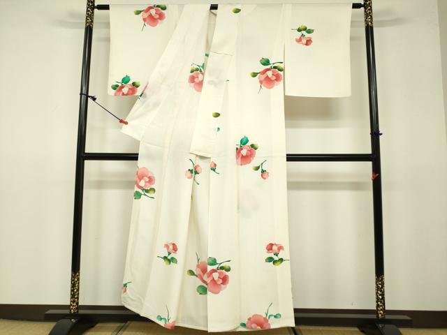 平和屋着物▽上質な小紋　単衣　椿　正絹　逸品　DAAU3994du