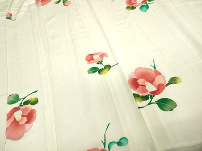 平和屋着物▽上質な小紋　単衣　椿　正絹　逸品　DAAU3994du