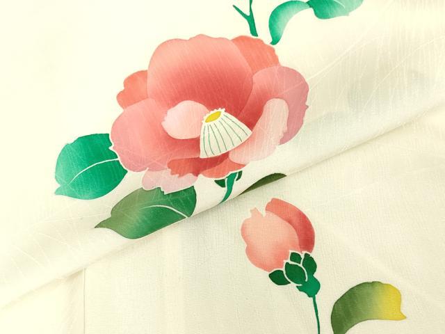 平和屋着物▽上質な小紋　単衣　椿　正絹　逸品　DAAU3994du