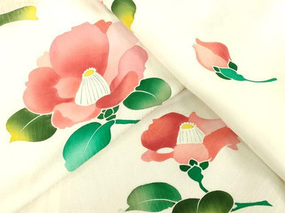平和屋着物▽上質な小紋　単衣　椿　正絹　逸品　DAAU3994du