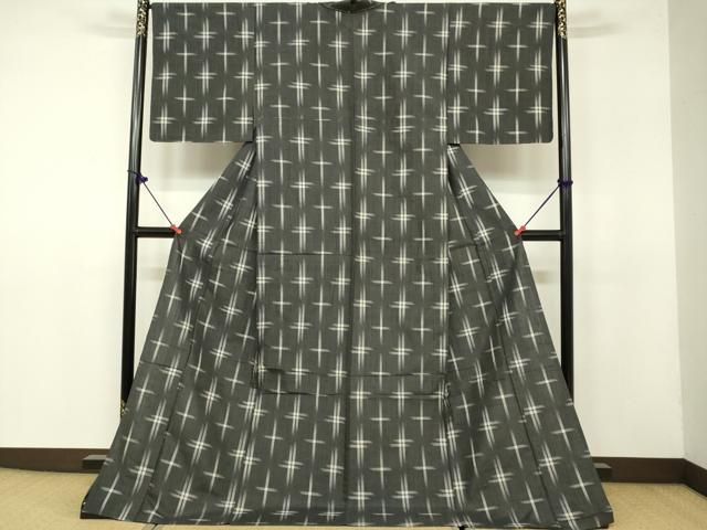平和屋着物▽上質な紬 単衣 井桁絣 正絹 逸品 DAAU3995du