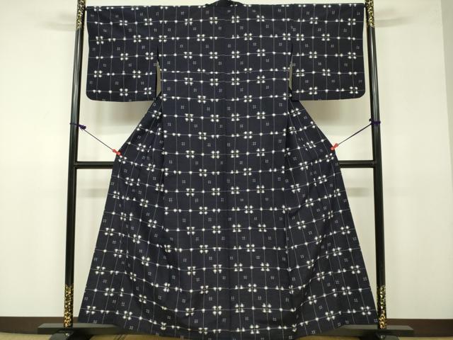 平和屋着物▽上質な紬　単衣　格子　正絹　逸品　DAAU3996du