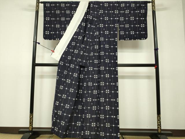 平和屋着物▽上質な紬　単衣　格子　正絹　逸品　DAAU3996du