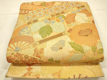 平和屋着物◎佐賀錦　六通柄袋帯　花蝶文　金糸　正絹　逸品　DAAU4115cm