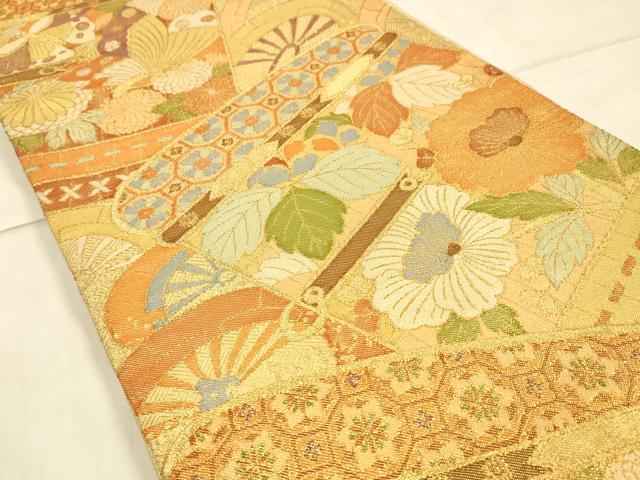 平和屋着物◎佐賀錦　六通柄袋帯　花蝶文　金糸　正絹　逸品　DAAU4115cm