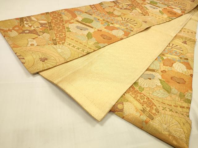 平和屋着物◎佐賀錦　六通柄袋帯　花蝶文　金糸　正絹　逸品　DAAU4115cm