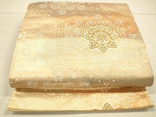 平和屋着物◎六通柄袋帯 亀甲花文 金糸 正絹 逸品 DAAU4157cm