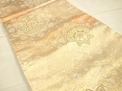 平和屋着物◎六通柄袋帯 亀甲花文 金糸 正絹 逸品 DAAU4157cm