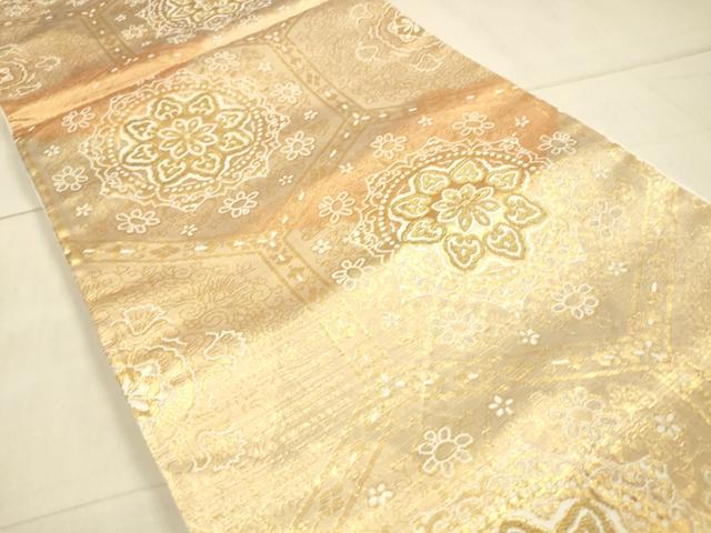 平和屋着物◎六通柄袋帯 亀甲花文 金糸 正絹 逸品 DAAU4157cm