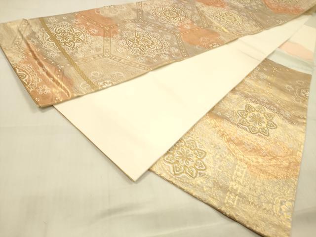 平和屋着物◎六通柄袋帯 亀甲花文 金糸 正絹 逸品 DAAU4157cm