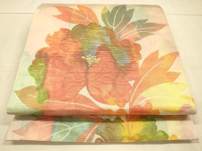平和屋着物◎六通柄袋帯 草花文 金糸 引箔 正絹 逸品 DAAU4158cm