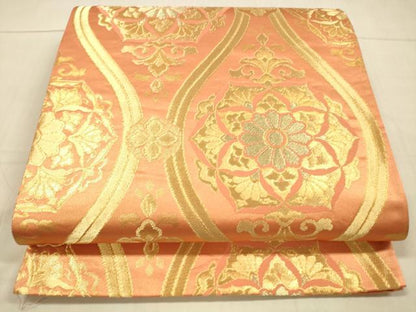 平和屋着物◎六通柄袋帯 立涌草花文 金銀糸 正絹 逸品 DAAU4160cm