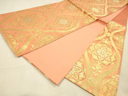 平和屋着物◎六通柄袋帯 立涌草花文 金銀糸 正絹 逸品 DAAU4160cm