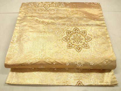 平和屋着物◎六通柄袋帯　亀甲花文　金糸　正絹　逸品　DAAU4162cm