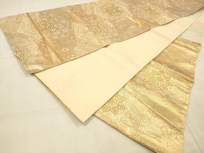 平和屋着物◎六通柄袋帯　亀甲花文　金糸　正絹　逸品　DAAU4162cm