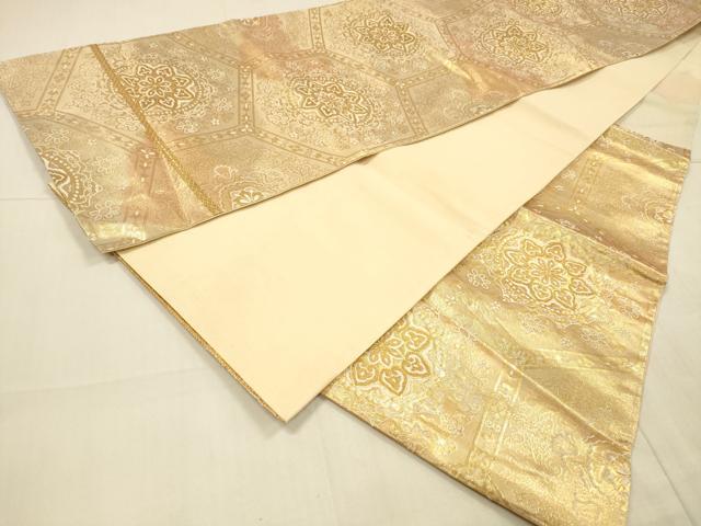 平和屋着物◎六通柄袋帯　亀甲花文　金糸　正絹　逸品　DAAU4162cm