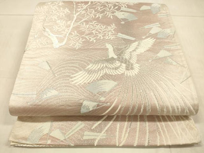 平和屋着物◎六通柄袋帯　唐織　舞扇鳳凰枝葉文　銀糸　正絹　逸品　DAAU4164cm