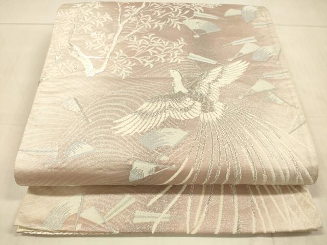 平和屋着物◎六通柄袋帯　唐織　舞扇鳳凰枝葉文　銀糸　正絹　逸品　DAAU4164cm