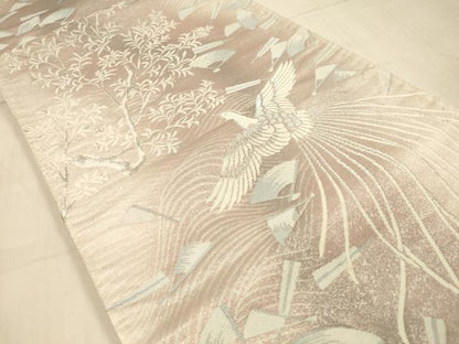 平和屋着物◎六通柄袋帯　唐織　舞扇鳳凰枝葉文　銀糸　正絹　逸品　DAAU4164cm