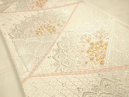 平和屋着物◎六通柄袋帯　舞花文　銀糸　正絹　逸品　DAAU4165cm