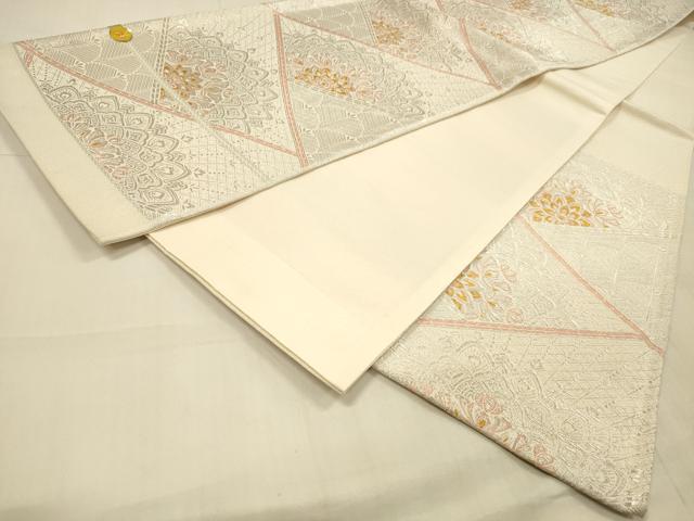 平和屋着物◎六通柄袋帯　舞花文　銀糸　正絹　逸品　DAAU4165cm