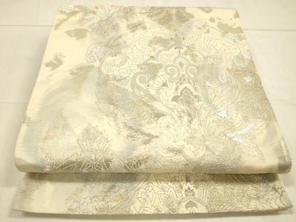 平和屋着物◎六通柄袋帯　草花文　金銀糸　正絹　逸品　DAAU4175cm