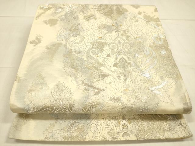 平和屋着物◎六通柄袋帯　草花文　金銀糸　正絹　逸品　DAAU4175cm