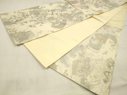 平和屋着物◎六通柄袋帯　草花文　金銀糸　正絹　逸品　DAAU4175cm