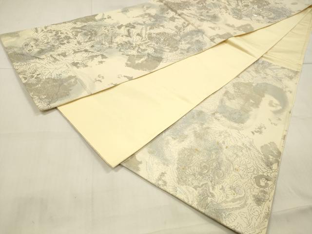 平和屋着物◎六通柄袋帯　草花文　金銀糸　正絹　逸品　DAAU4175cm