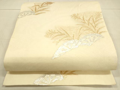 平和屋着物＊夏物　六通柄袋帯　片輪車草葉文　金銀糸　正絹　逸品　DAAU4473cm