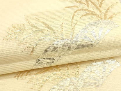 平和屋着物＊夏物　六通柄袋帯　片輪車草葉文　金銀糸　正絹　逸品　DAAU4473cm