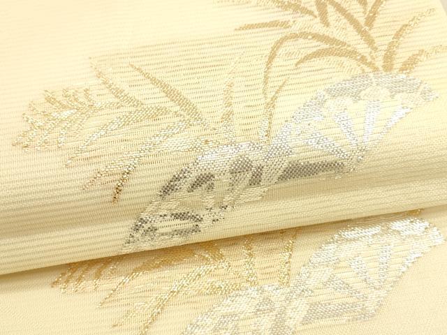 平和屋着物＊夏物　六通柄袋帯　片輪車草葉文　金銀糸　正絹　逸品　DAAU4473cm