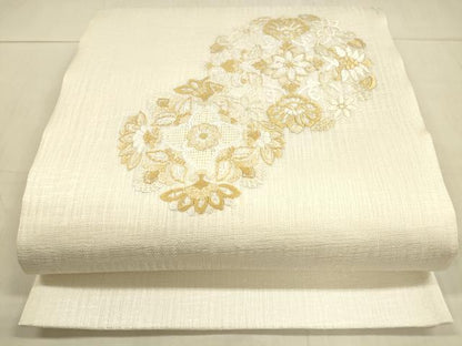 平和屋着物＊夏物 太鼓柄袋帯 総刺繍 舞花文 正絹 逸品 DAAW4257cm
