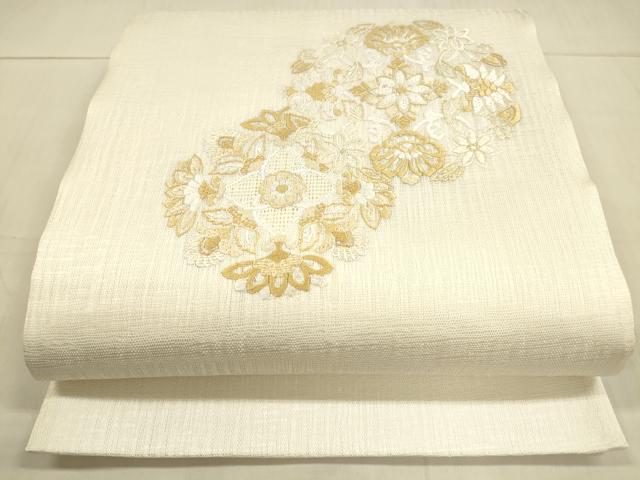 平和屋着物＊夏物 太鼓柄袋帯 総刺繍 舞花文 正絹 逸品 DAAW4257cm